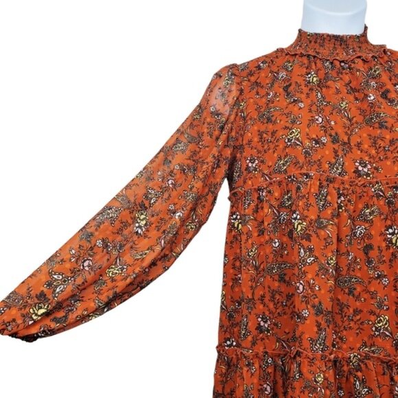 Forever 21 Womens Rust Dot Floral Print Chiffon Tiered Mini Dress Size M NWT - Picture 4 of 8
